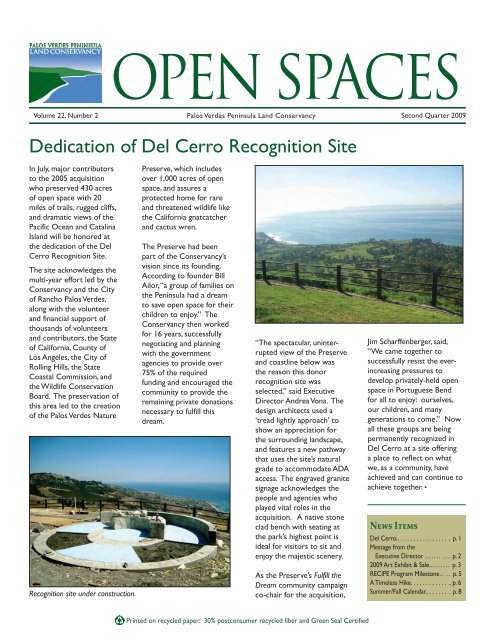 Del Cerro Recognition Site - Palos Verdes Peninsula Land ...