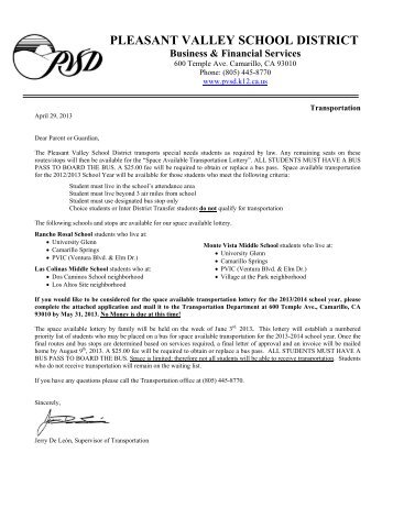 Letter to Parents - Pleasant Valley School District