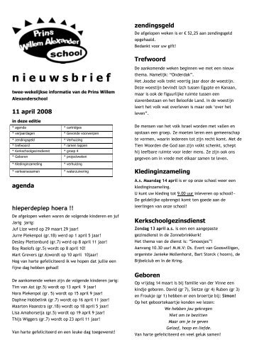 nieuwsbrief 11 april 2008 - Prins Willem Alexanderschool