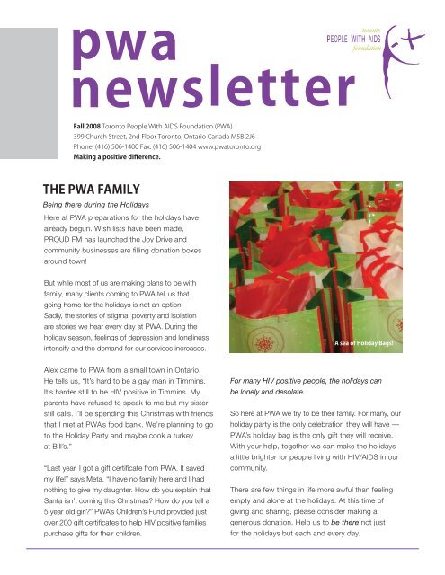 PWA Newsletter, Fall 2008 - Toronto People With AIDS Foundation