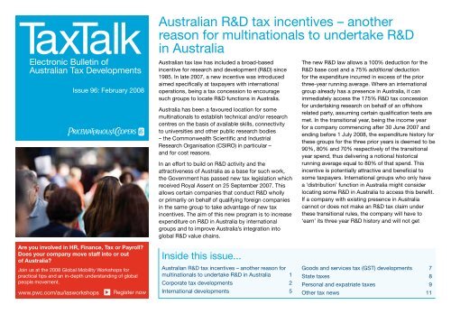 Australian R&D tax incentives â another reason for ... - PwC