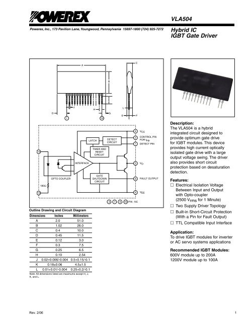 Hybrid IC IGBT Gate Driver VLA504 - Powerex