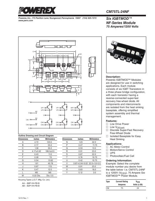 Six IGBTMODâ¢ NF-Series Module CM75TL-24NF - Powerex