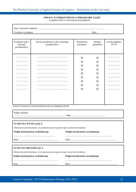 information on the university - PWSZ im. Witelona w Legnicy