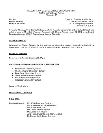 April 24, 2012 Board Minutes - Placentia-Yorba Linda Unified ...
