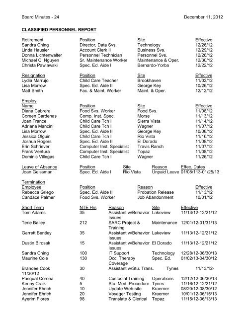 December 11, 2012 Board Minutes - Placentia-Yorba Linda Unified ...