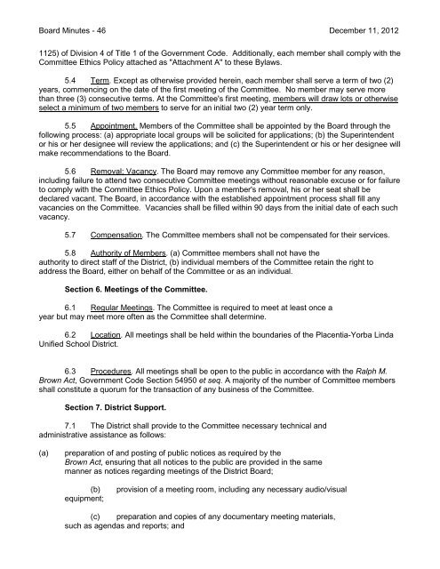 December 11, 2012 Board Minutes - Placentia-Yorba Linda Unified ...
