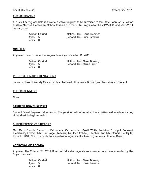 October 25, 2011 Board Minutes - Placentia-Yorba Linda Unified ...