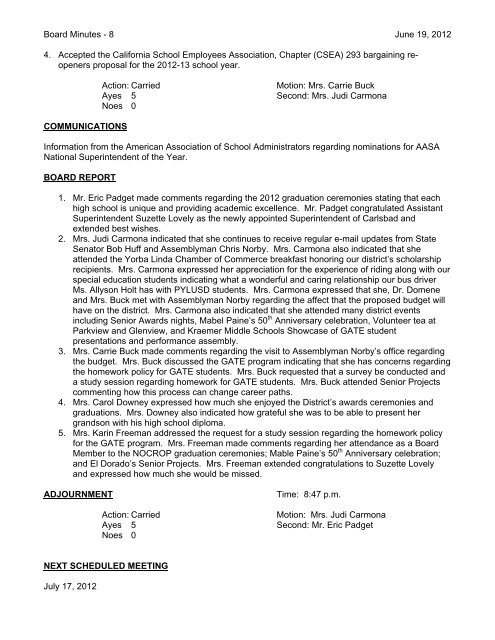 June 19, 2012 Board Minutes - Placentia-Yorba Linda Unified ...