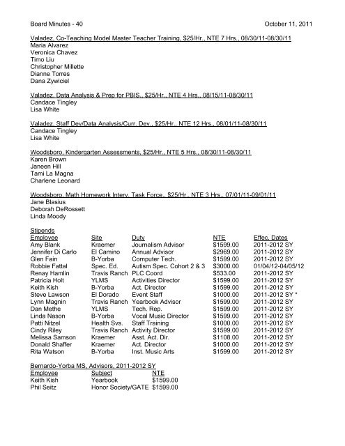 October 11, 2011 Board Minutes - Placentia-Yorba Linda Unified ...