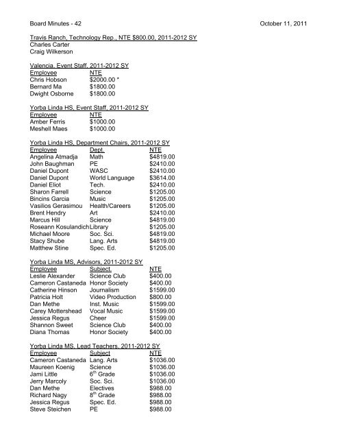 October 11, 2011 Board Minutes - Placentia-Yorba Linda Unified ...