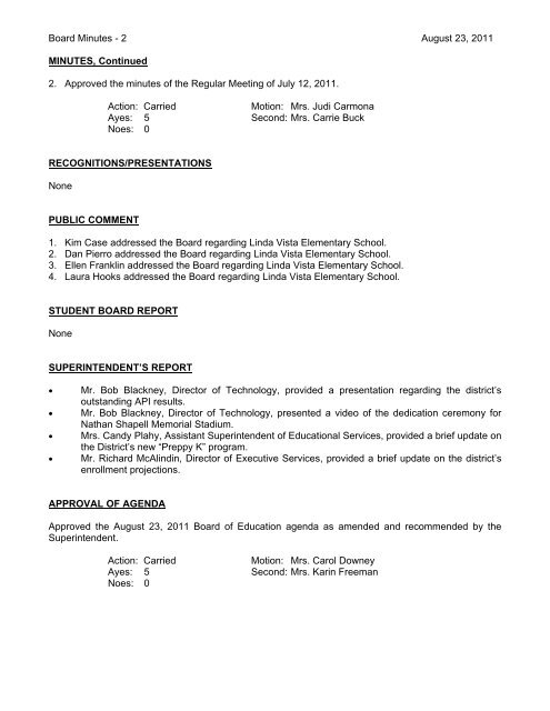 August 23, 2011 Board Minutes - Placentia-Yorba Linda Unified ...