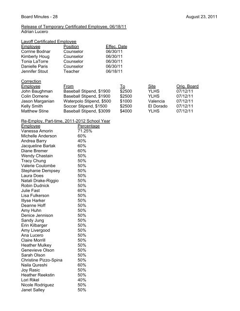 August 23, 2011 Board Minutes - Placentia-Yorba Linda Unified ...