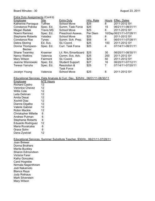 August 23, 2011 Board Minutes - Placentia-Yorba Linda Unified ...