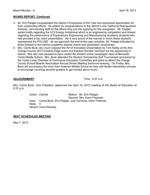 April 16, 2013 Board Minutes - Placentia-Yorba Linda Unified ...