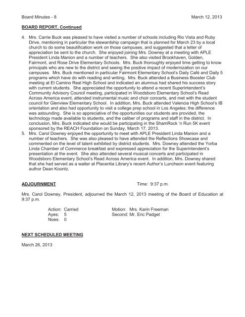 March 12, 2013 Board Minutes - Placentia-Yorba Linda Unified ...