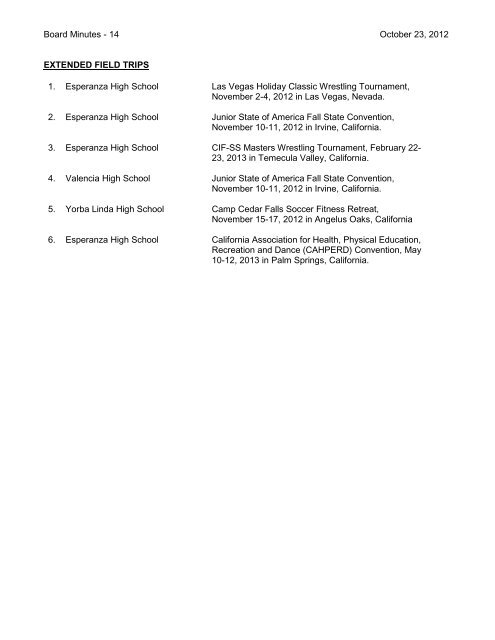 October 23, 2012 Board Minutes - Placentia-Yorba Linda Unified ...