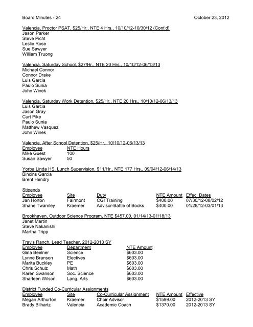 October 23, 2012 Board Minutes - Placentia-Yorba Linda Unified ...