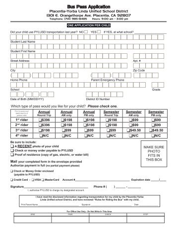 Bus Pass Application - Placentia-Yorba Linda Unified School District