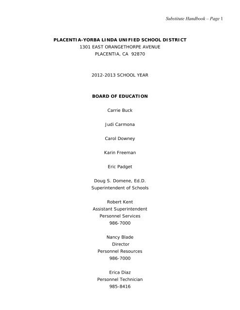 Substitute Handbook.pdf - Placentia-Yorba Linda Unified School ...