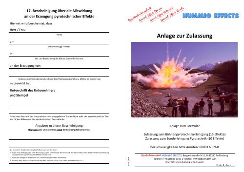 Anlage zur Zulassung - Pyrotechnikerschule Hummig Effects e.K.