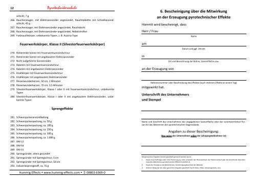 Anlage zur Zulassung - Pyrotechnikerschule Hummig Effects e.K.