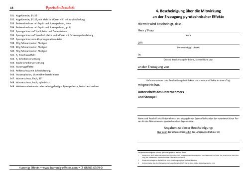 Anlage zur Zulassung - Pyrotechnikerschule Hummig Effects e.K.