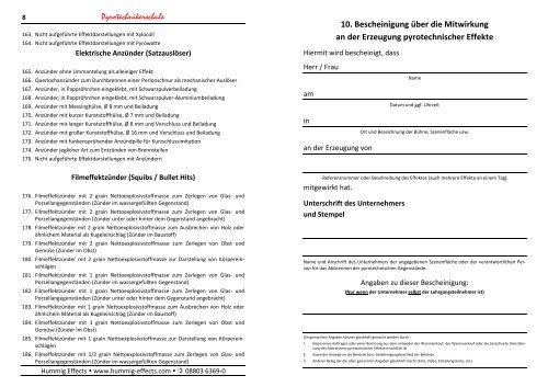 Anlage zur Zulassung - Pyrotechnikerschule Hummig Effects e.K.