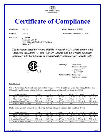 Certificate of Compliance - Hanwha Q CELLS