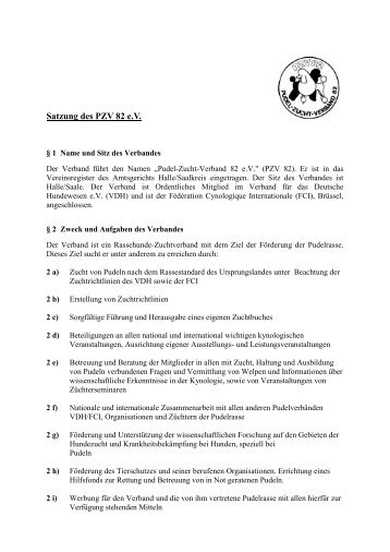 Satzung des PZV 82 e - Pudel-Zucht-Verband 82 eV