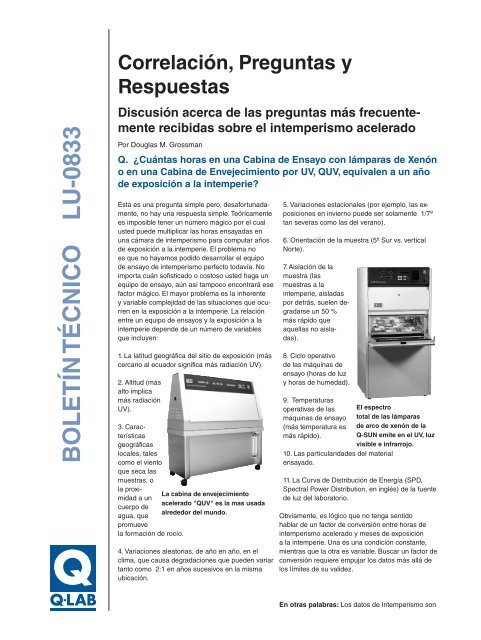 BOLETÃN TÃCNICO LU-0833 - Q-Lab