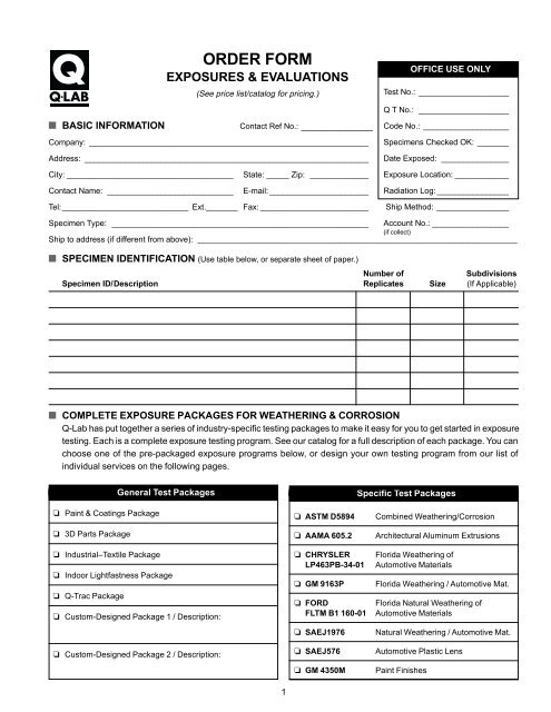 Test Services Order Form - Q-Lab