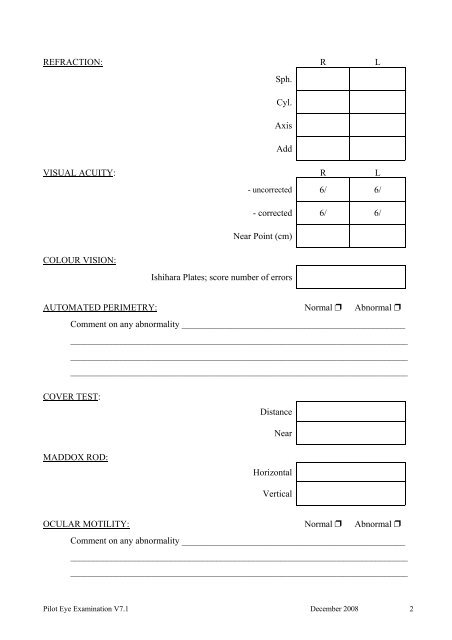 Aviation Medical Services Eye Examination Form - Qantas