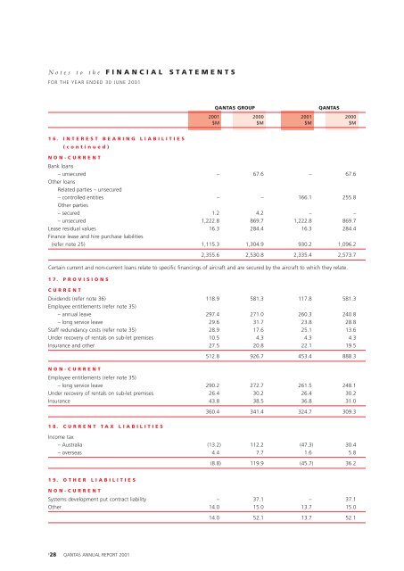 2001 Qantas Financial Report