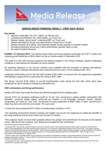 Download 2013 Half-Year Results Media Release - Qantas