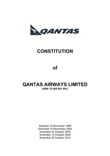 Constitution of Qantas Airways Limited (29 October 2010)