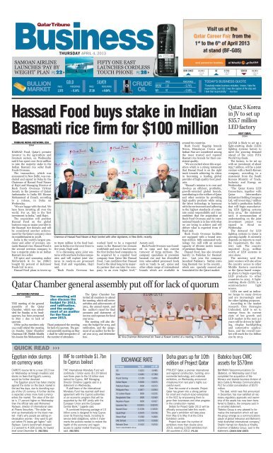 Hassad Food buys stake in Indian Basmati rice firm ... - Qatar Tribune