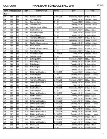 QCC/CUNY FINAL EXAM SCHEDULE FALL 2011 ART