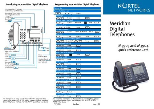 Meridian Digital Telephones M3903 and M3904 Quick Reference ...