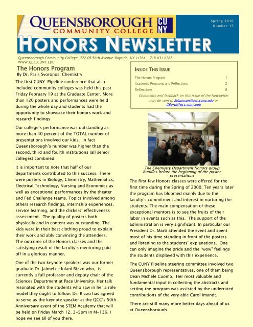 Spring '10 Honors Newsletter (PDF) - Queensborough Community ...