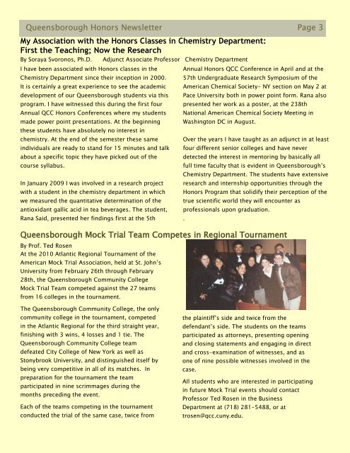 Spring '10 Honors Newsletter (PDF) - Queensborough Community ...