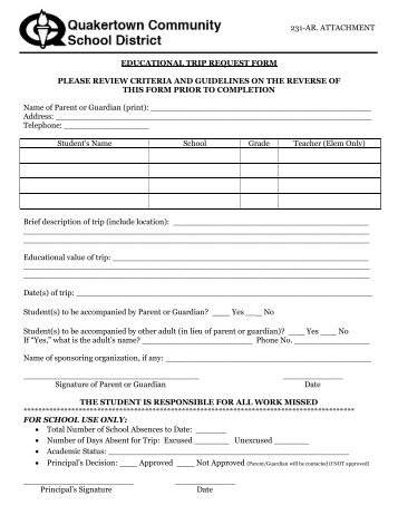 Educational Trip Request Form - Quakertown Community School ...