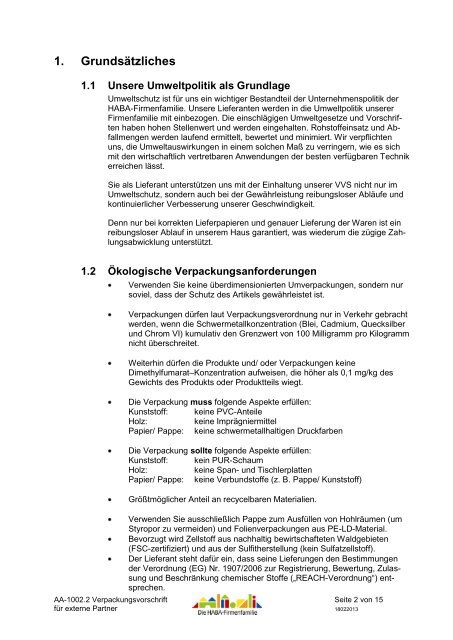 Verpackungsvorschriften der HABA-Firmenfamilie - Wehrfritz GmbH