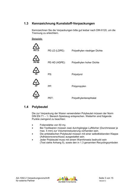 Verpackungsvorschriften der HABA-Firmenfamilie - Wehrfritz GmbH