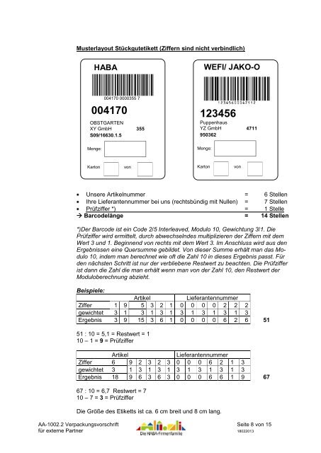 Verpackungsvorschriften der HABA-Firmenfamilie - Wehrfritz GmbH