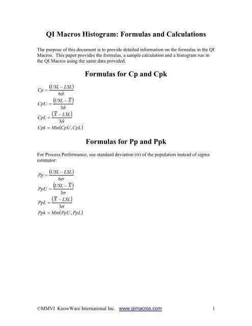 Formulas for Pp and Ppk - QI Macros for Excel