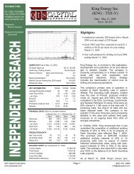 King Energy Inc. (KNG : TSX-V) - Canadian Small Caps