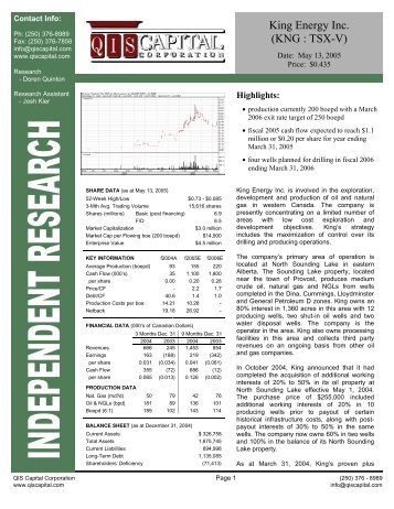 King Energy Inc. (KNG : TSX-V) - Canadian Small Caps