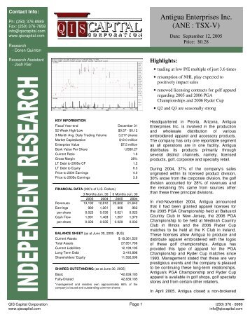 Antigua Enterprises Inc. (ANE : TSX-V)