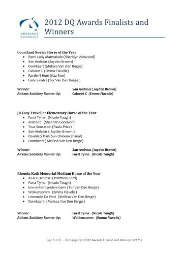 2012 DQ Awards Finalists and Winners - Equestrian Queensland